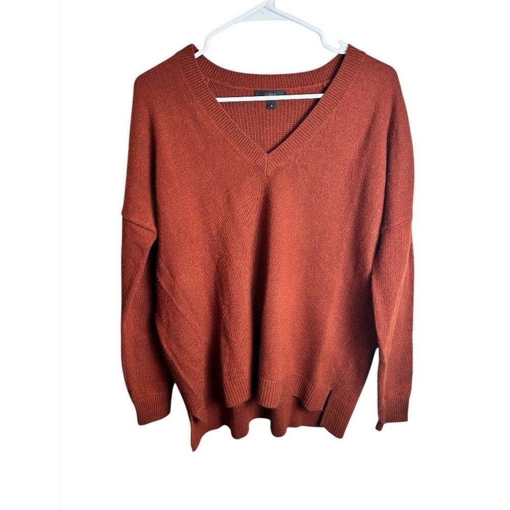 J Crew Wool Blend Orange Vneck Sweater Size Small